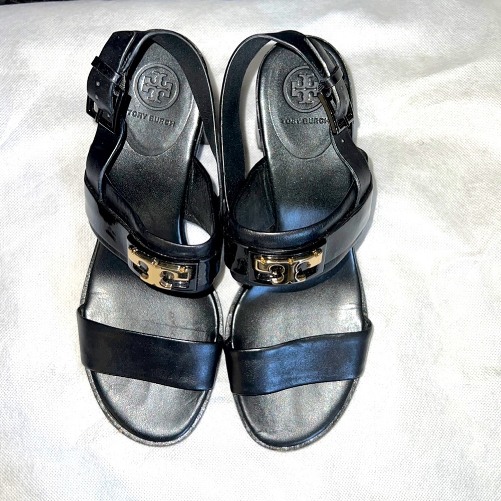 Tory Burch Black Logo Slingback Sandals